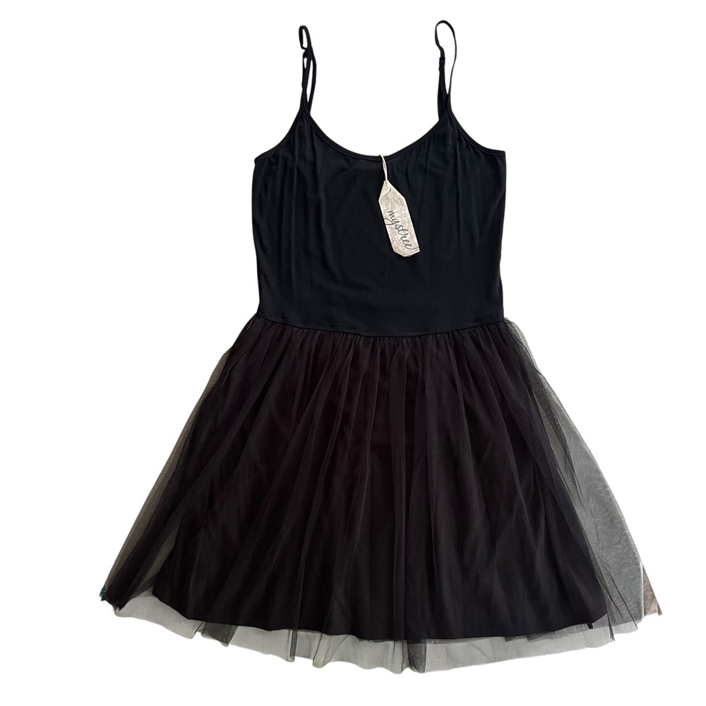 Mystree Women's M Black Tulle Party Cocktail Spaghetti Strap Ballerina Dress NEW